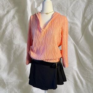 Peach Knit Hooded Pullover Sweater